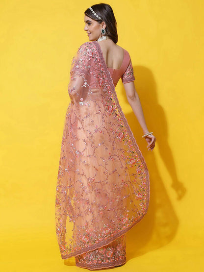 kasee Floral Embroidered Net Saree