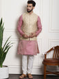 Sojanya Woven Design Mandarin Collar Kurta with Churidar & Nehru Jacket