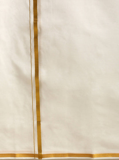 Ramraj Cotton Mens Premium Wedding Cream Dhoti with shirt Bit & Towel Set