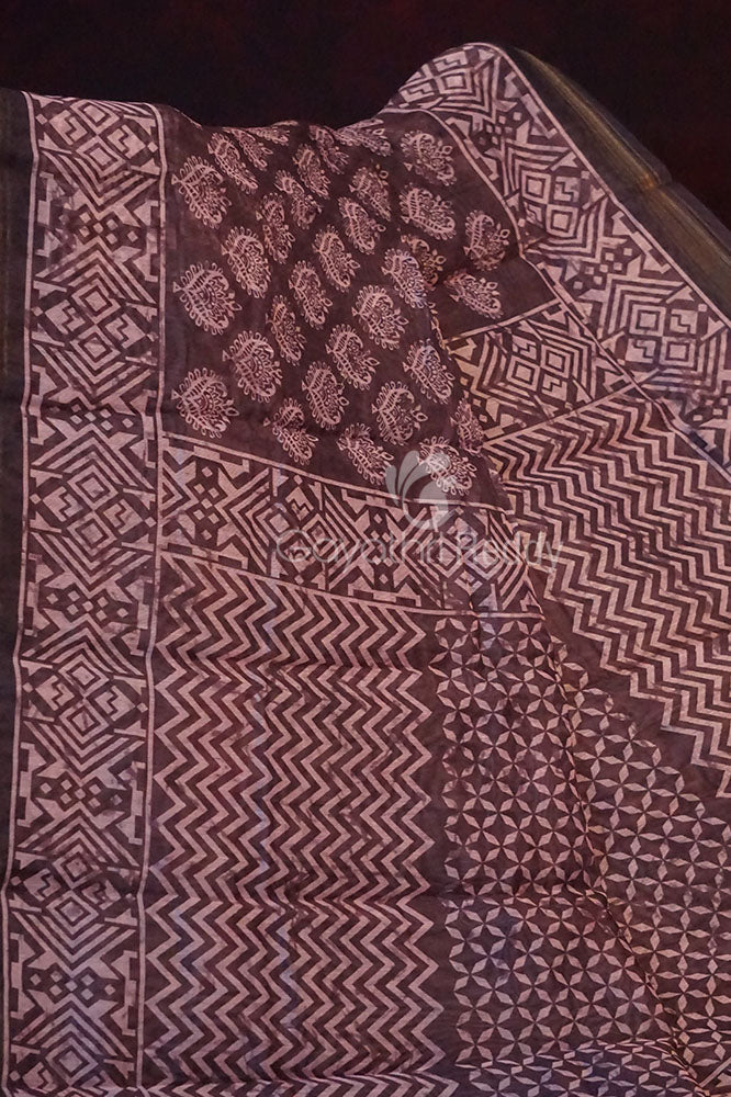 Dark Brown Ikat Design Semi Chanderi Saree By Gayathri Reddy Designer Studio