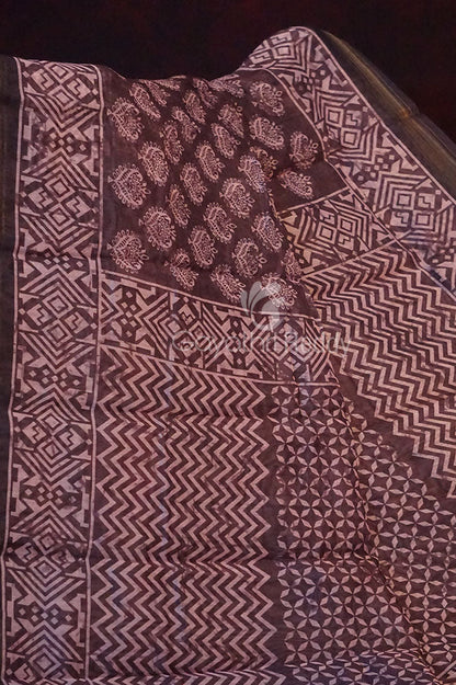 Dark Brown Ikat Design Semi Chanderi Saree By Gayathri Reddy Designer Studio