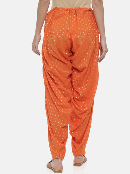 Souchii Orange Woven Design Loose-Fit Patiala