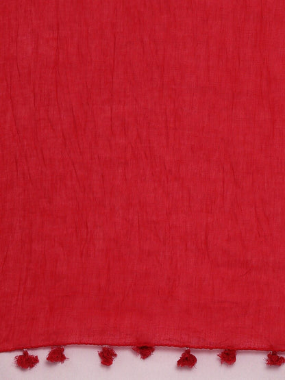 Souchii Red Solid Tasselled Cotton Dupatta