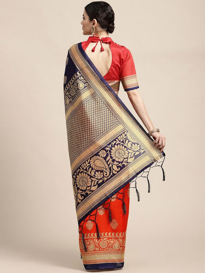 Saree Mall Ethnic Motifs Printed Half & Half Art Silk Sarees