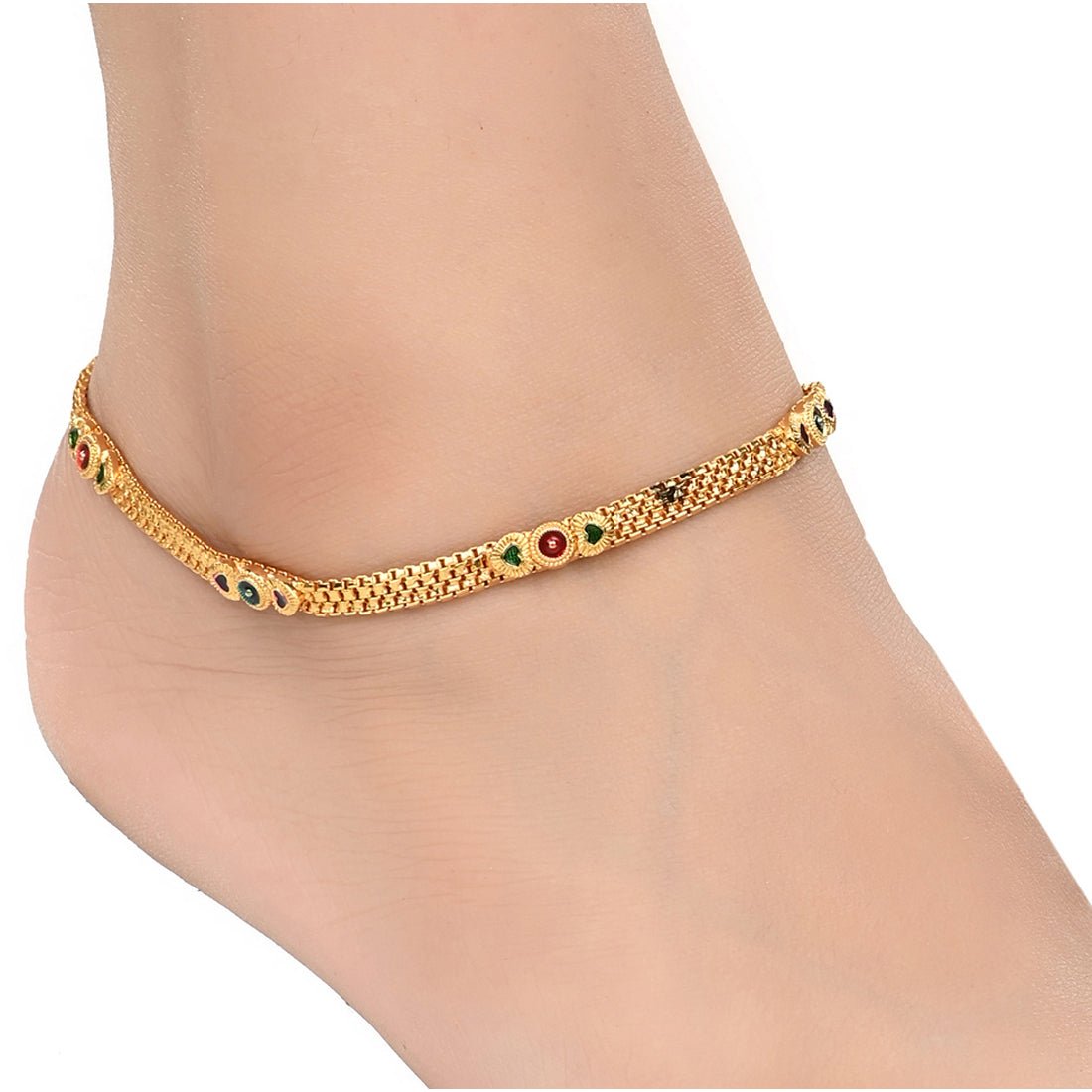 AanyaCentric Gold-Polished Traditional Anklets Payal - Classic and Stylish for Women and Girls
