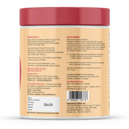 MyFitFuel Hydrolyzed Bovine Collagen + Hyaluronic Acid Biotin Vitamin C Skin Hair Nails - Orange
