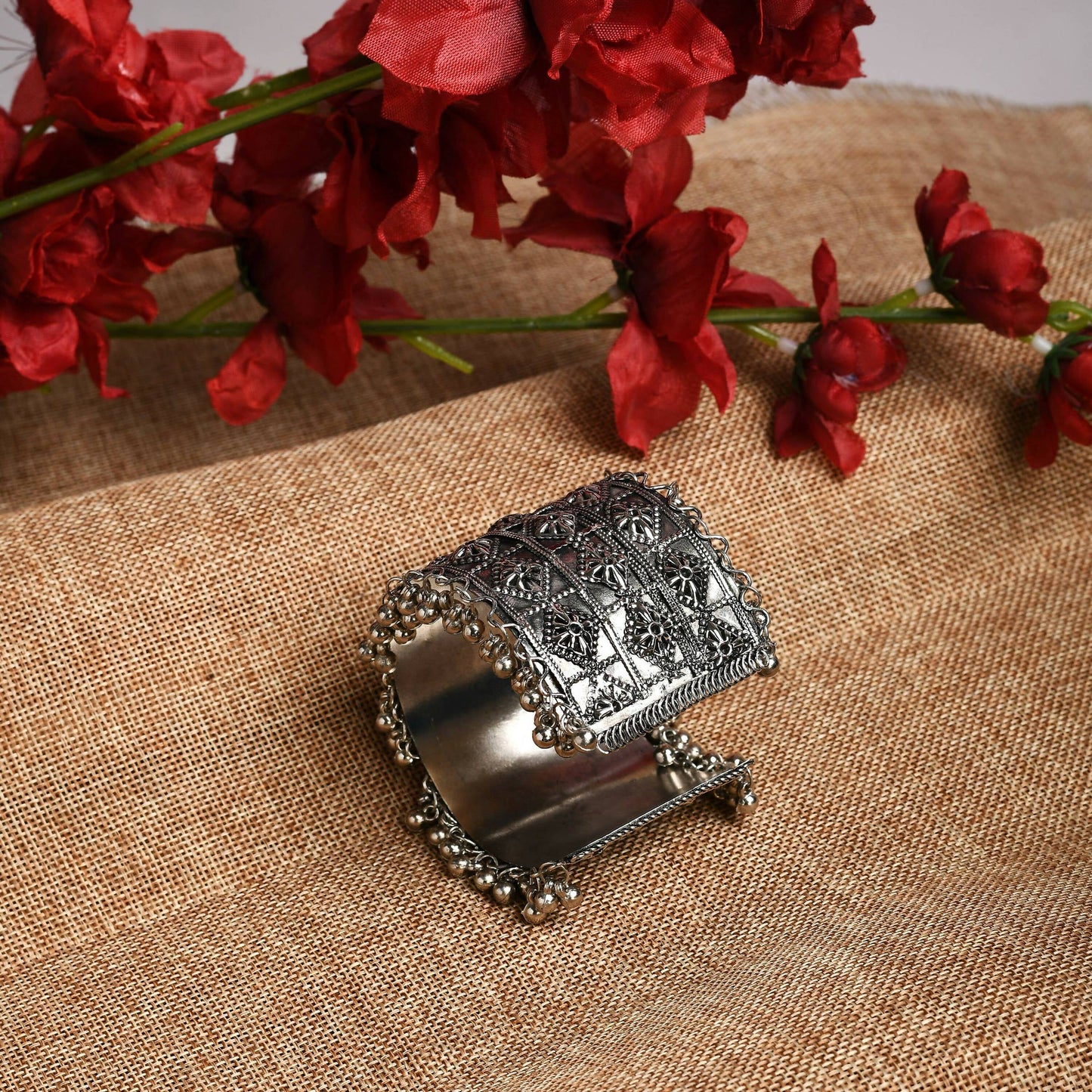 Mominos Fashion Joharkamal Oxidised Silver-Plated Ghungroo Handcraft Bracelet - Design 024