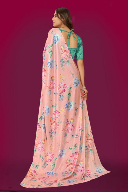 Aayaa Designer Printed Satin Saree - Multi Color
