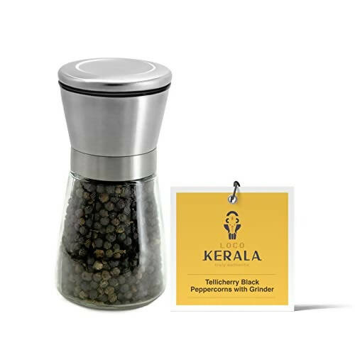 LocoKerala Tellicherry Black Peppercorns with Grinder