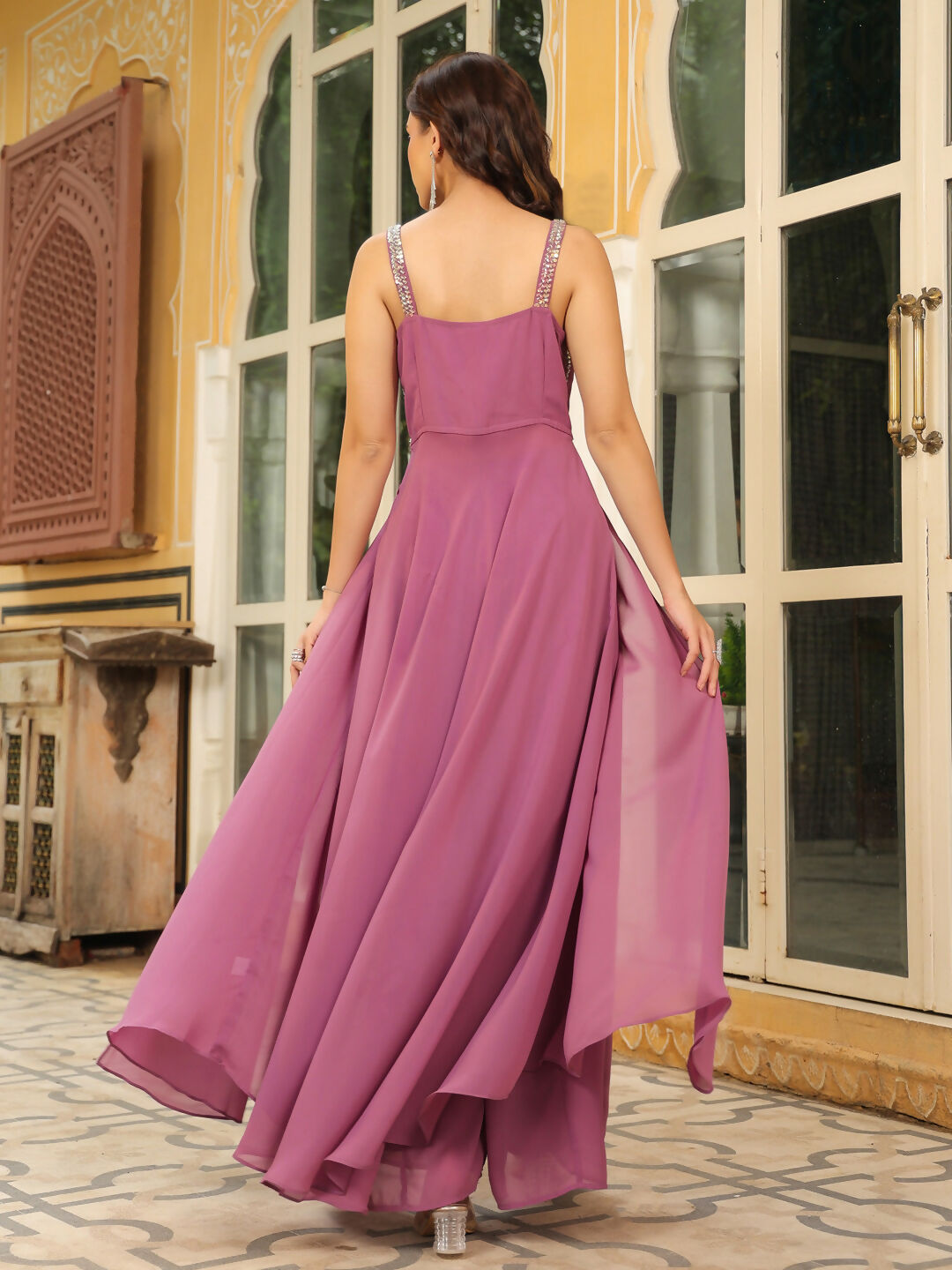 Janasya Lavender Georgette Embellished Co-Ords