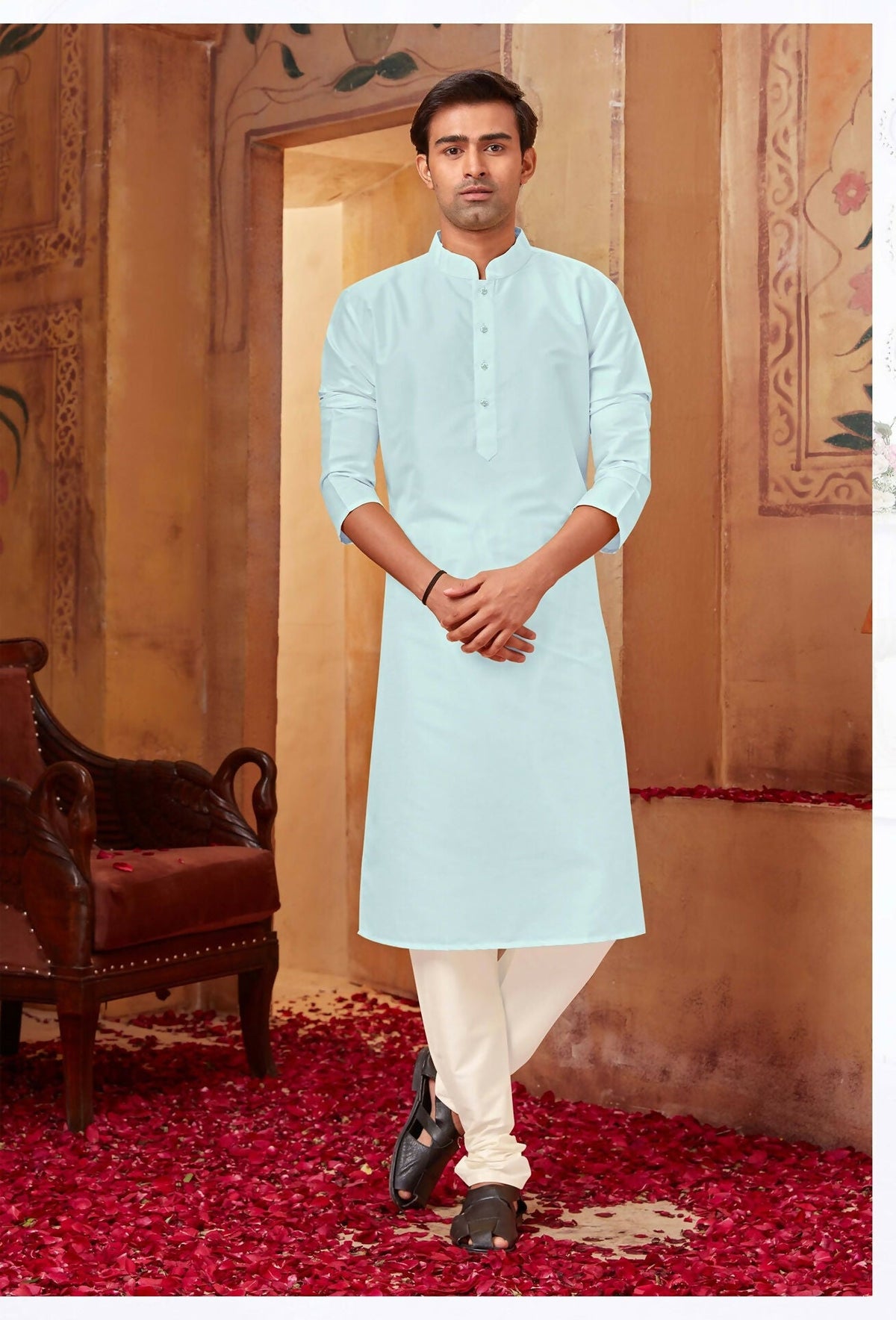 Joban Fashion Light Blue Art Silk Kurta Pyjama