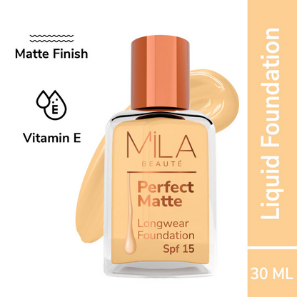 Mila Beaute Perfect Matte Longwear Foundation with SPF 15 & Oil Control Formula - Natural Beige