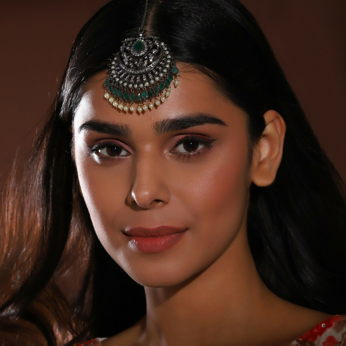 Diamond and Pearl Maang Tikka- Ruby Raang