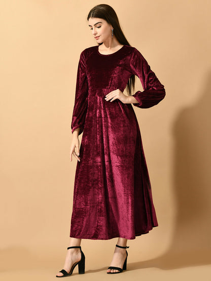 Myshka Women's Violet Fit and Flare Party Dress