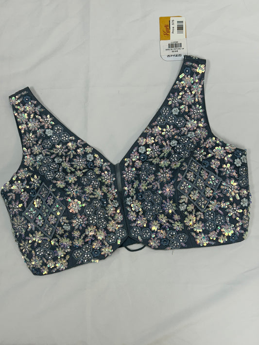 Grey Blouse : sequin and stone work
