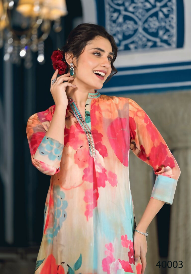 Designer Stylish Light Brown With Sky Pure Muslin Stitched Suit - Apoorva