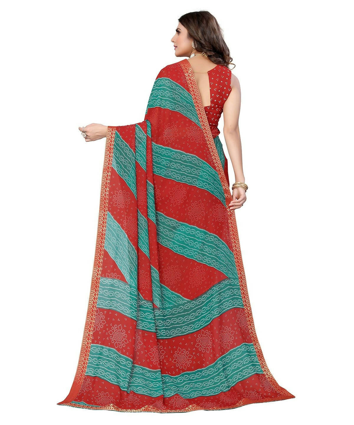 Vamika Red Georgette Printed With Lace Saree (MANYA RED RAMA)