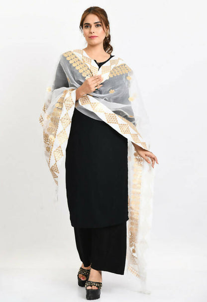 Mominos Fashion Moeza Women Organza Gotta Patti Bridal Dupatta White Dupatta