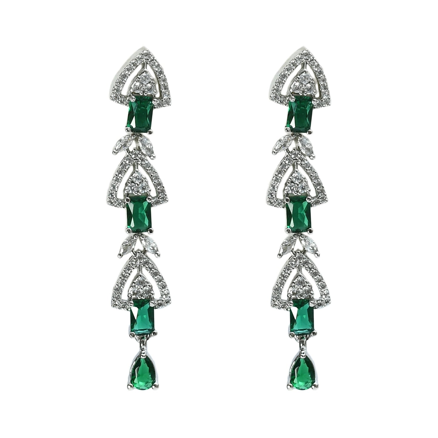 Mominos Fashion Johar Kamal Silver-Plated American Diamond Green Choker Set