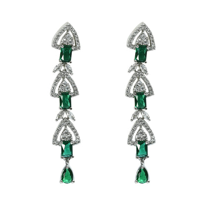 Mominos Fashion Johar Kamal Silver-Plated American Diamond Green Choker Set