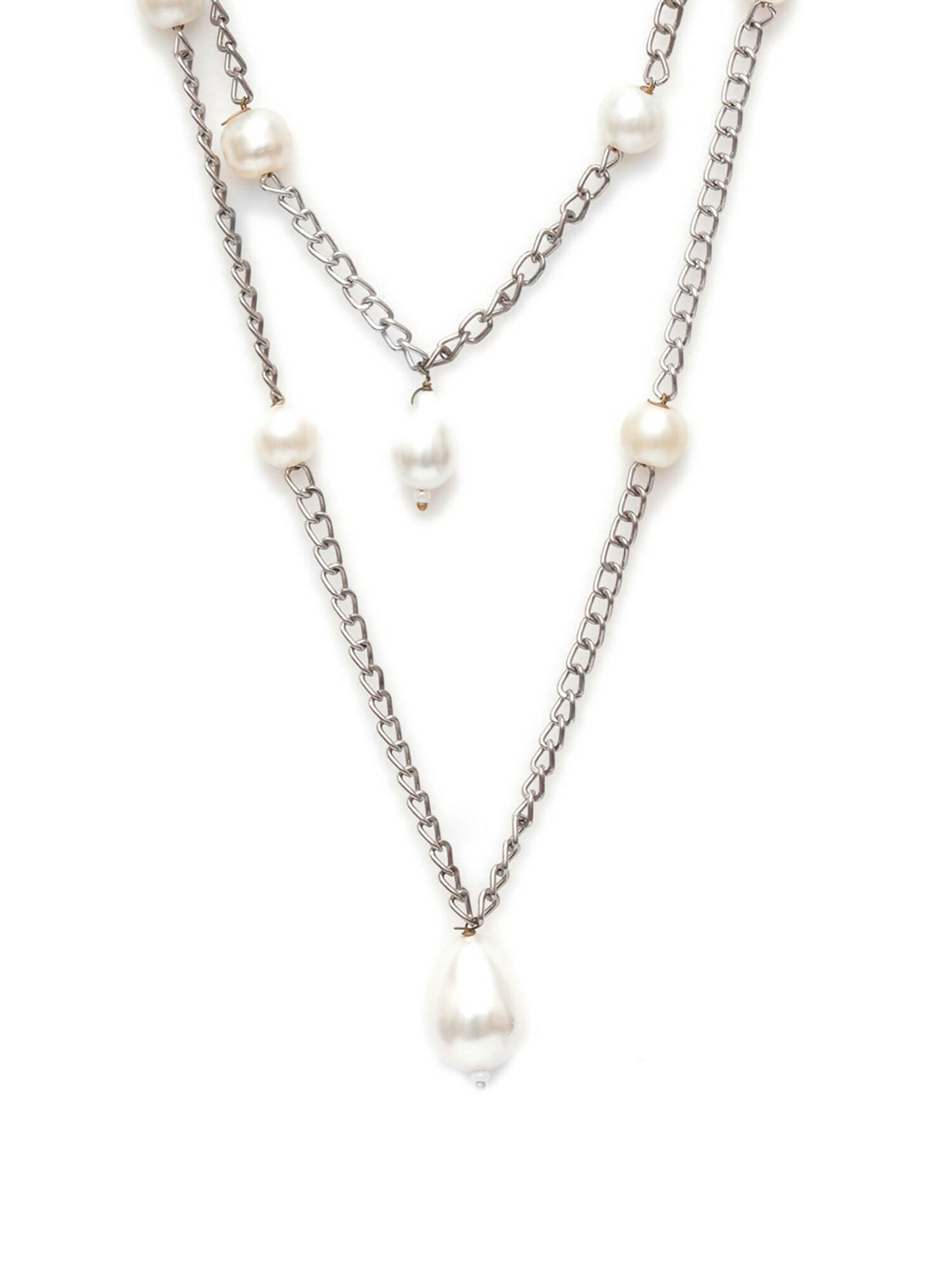 Layered Pearl and Silver Neckpiece (silver) - Ruby Raang