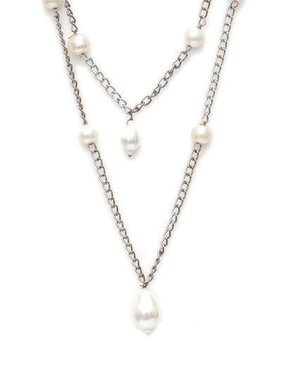 Layered Pearl and Silver Neckpiece (silver) - Ruby Raang