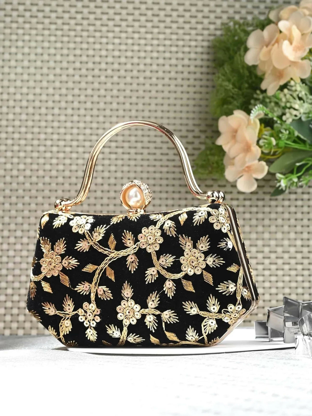 Joban Fashion Bridal Hand Clutch For Women & Young Girls - Black