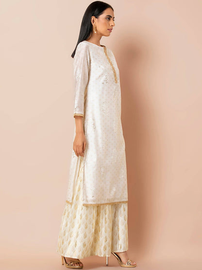 Indya White Embroidered Kurta