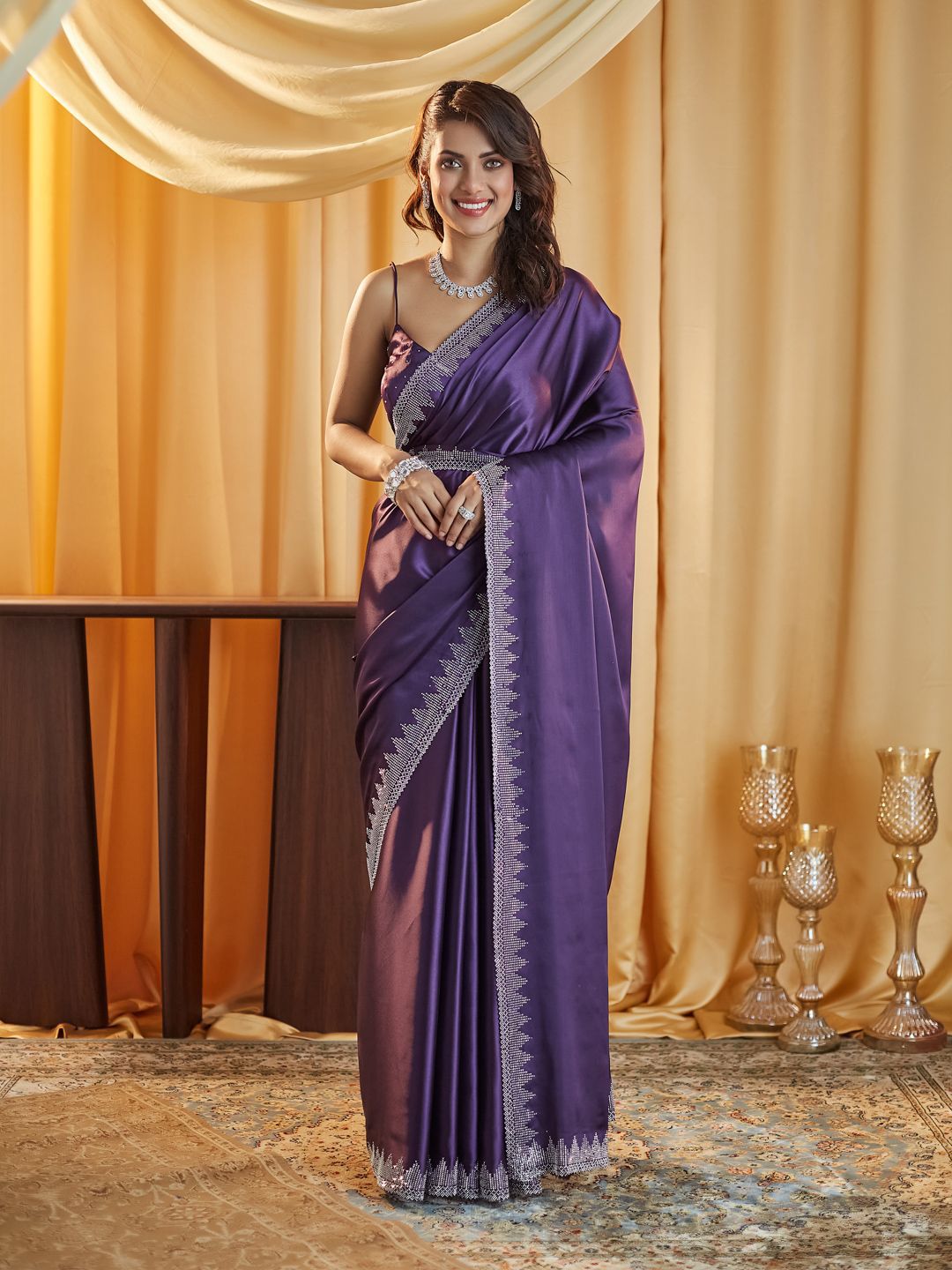 kasee Beads and Stones Satin Saree