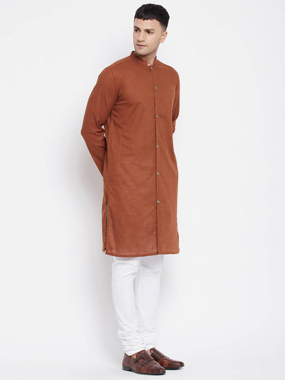 Even Apparels Brown Pure Cotton Men's Sherwani Kurta With Open Front