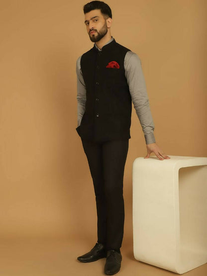 Even Apparels Pure Wool Nehru Jacket - Black