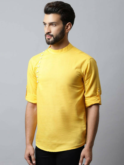 Even Apparels Yellow Color Pure Cotton Men's Kurta With Side Placket (MMS759)