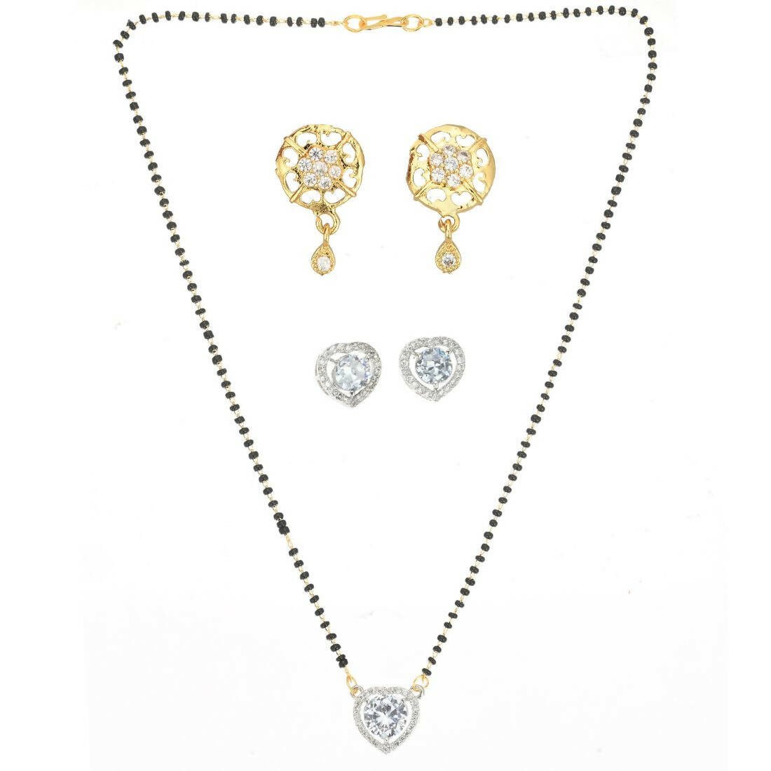 AanyaCentric Gold-Polished Mangalsutra with Pendant, 2 Pair Earrings