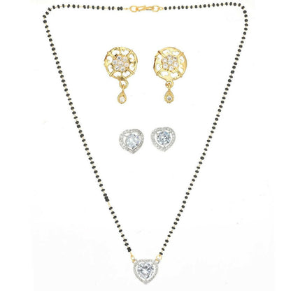 AanyaCentric Gold-Polished Mangalsutra with Pendant, 2 Pair Earrings