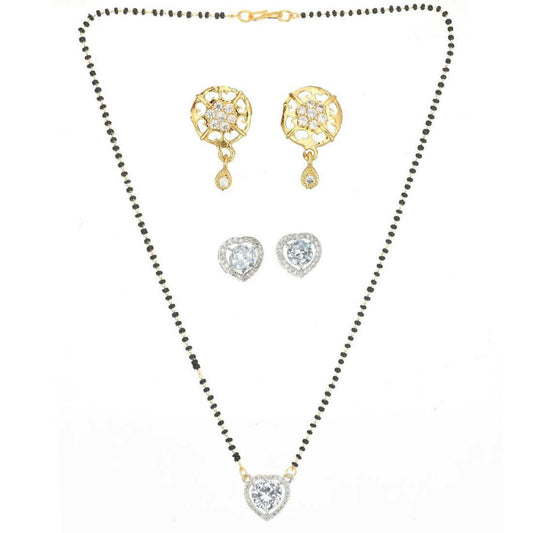 AanyaCentric Gold-Polished Mangalsutra with Pendant, 2 Pair Earrings