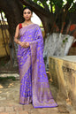 Joban Fashion Dark Lilac Crepe Chiffon Pure Handloom Banarasi Silk Saree