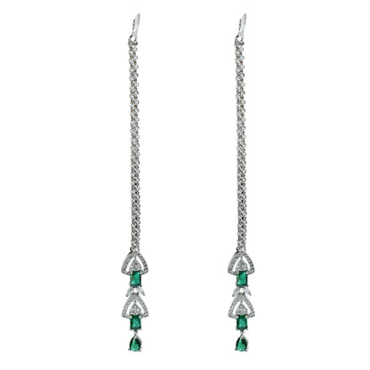 Mominos Fashion Johar Kamal Silver-Plated American Diamond Green Choker Set