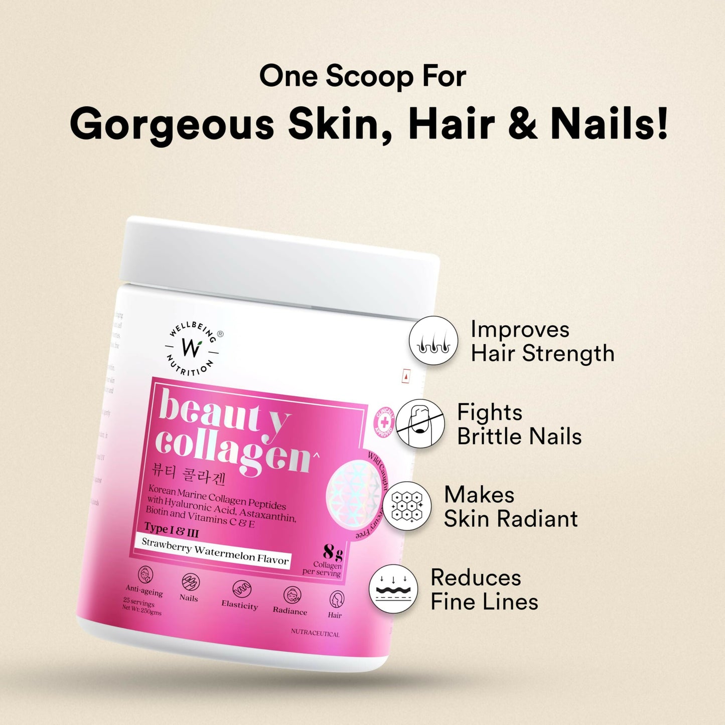 Wellbeing Nutrition Glow Korean Marine & Beauty Collagen Peptides Combo: Tropical Bliss & Strawberry & Watermelon