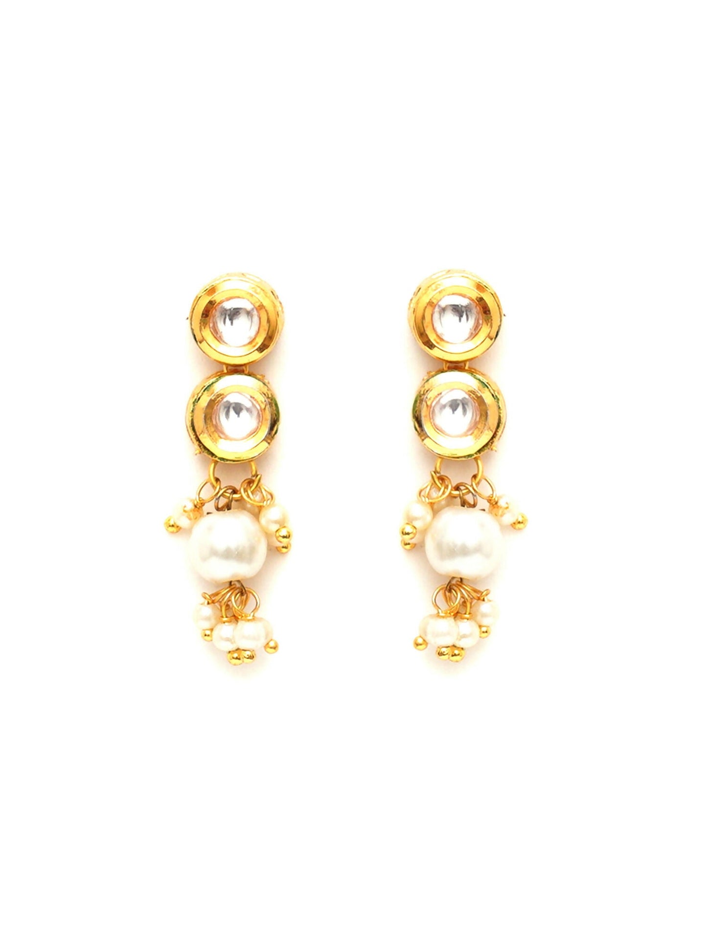 Kundan Earrings with Pearl Drops (Gold) - Ruby Raang