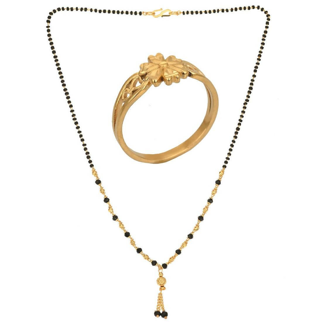 AanyaCentric Gold-Polished Mangalsutra & Ring Set