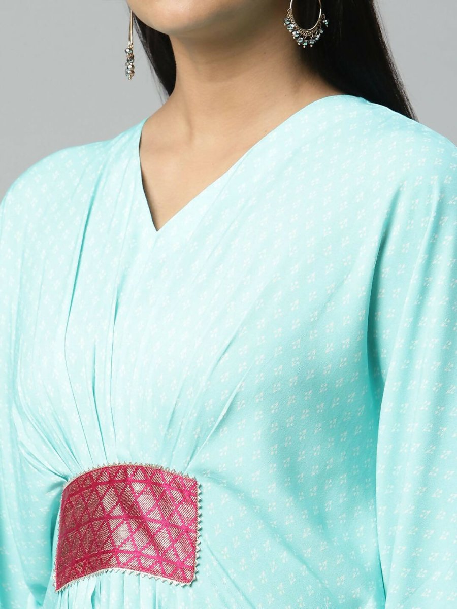 Ahalyaa Womens Blue Rayon Printed Kaftan