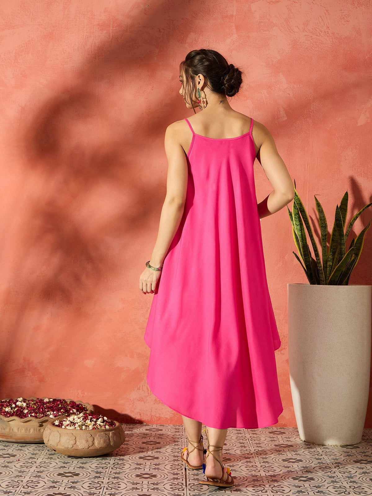 InWeave Black Floral Fuchsia Asymmetrical Dress