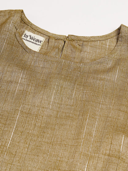 InWeave Women's Olive Lurex Short Pallazo Kurta Set