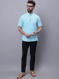 Even Apparels Blue Pure Cotton Short Kurta With Band Collar