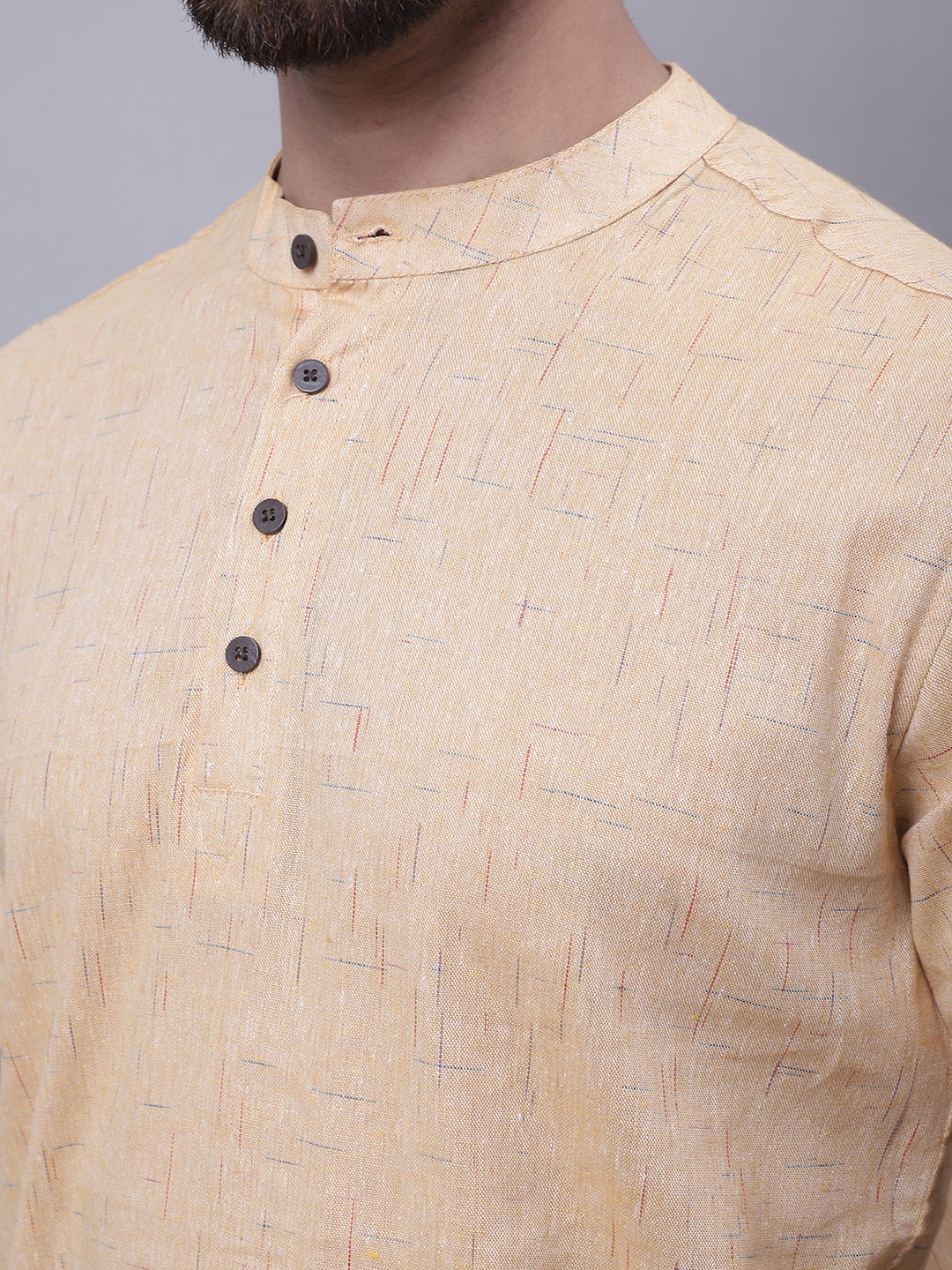 Even Apparels Beige Pure Cotton Short Kurta With Band Collar