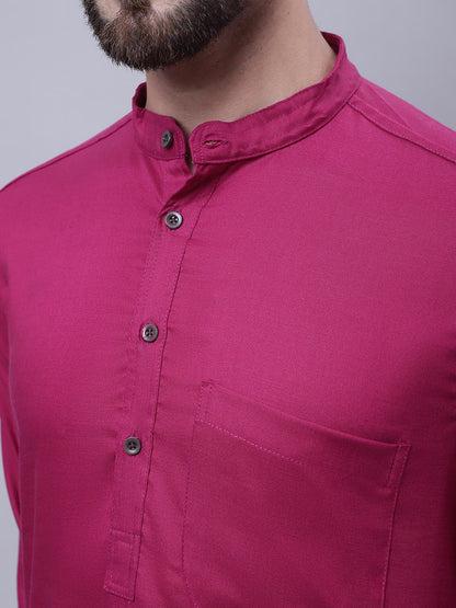 Even Apparels Wine Pure Cotton Kurta With Band Collar