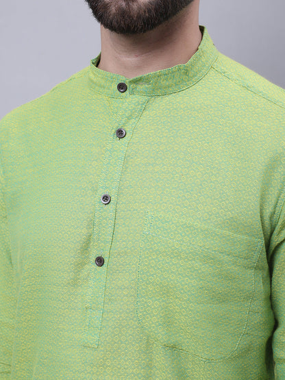 Even Apparels Green Pure Cotton Kurta With Band Collar