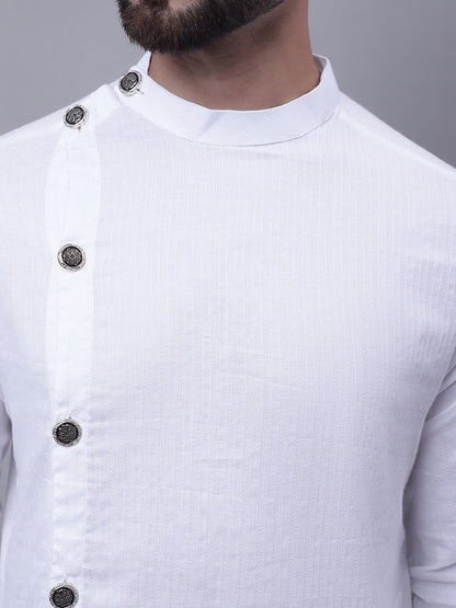 Even Apparels White Sherwani Kurta With Asymetrical Cut