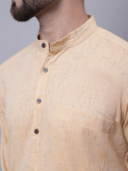 Even Apparels Yellow Pure Cotton Kurta With Band Collar