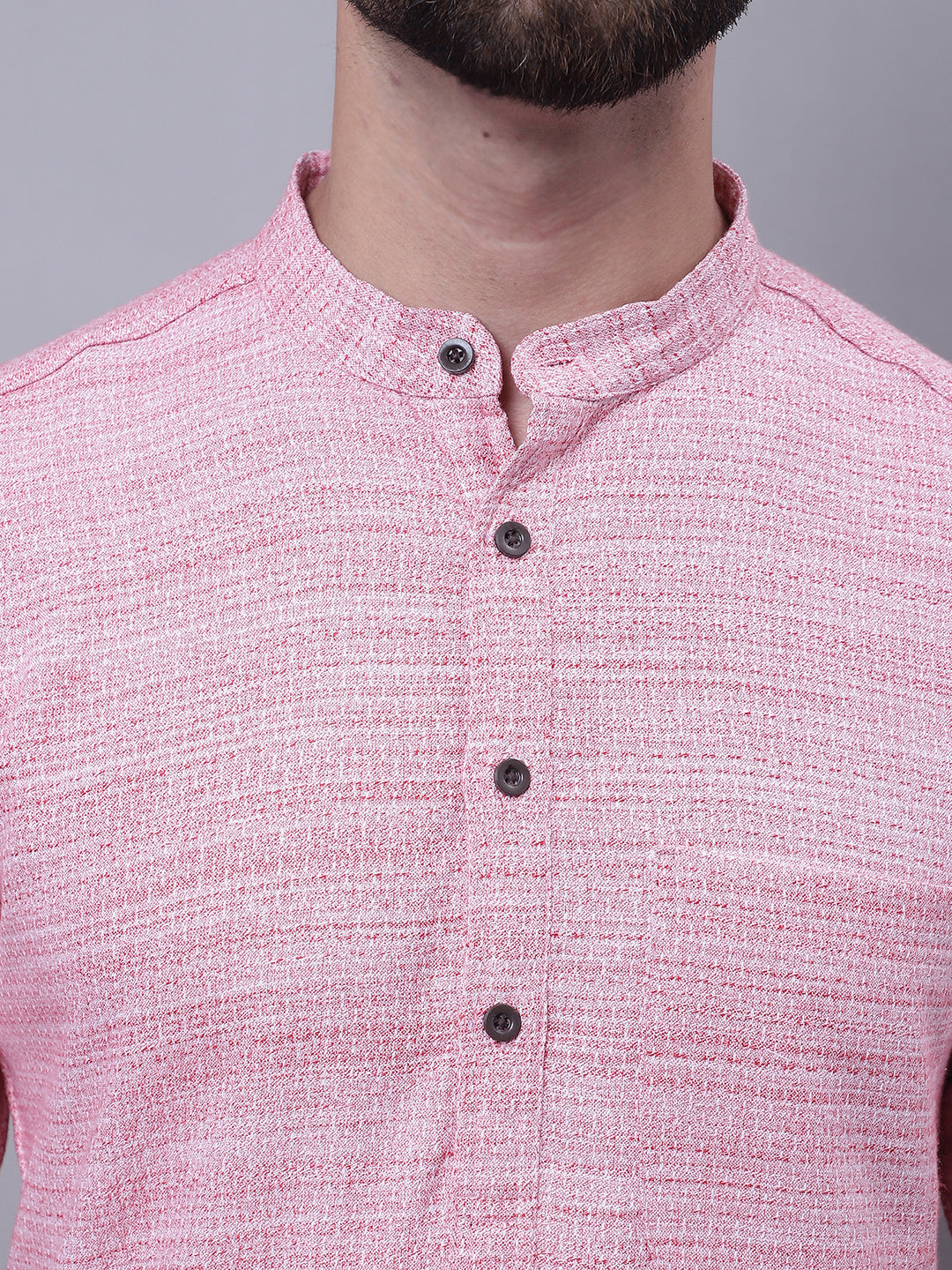Even Apparels Pink Pure Cotton Short Sleeves Kurta With Band Collar
